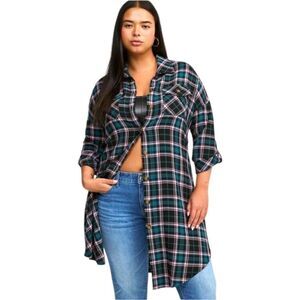 TORRID Plus Size Multi Color Plaid Flannel Oversized Shacket (Jacket) 2X